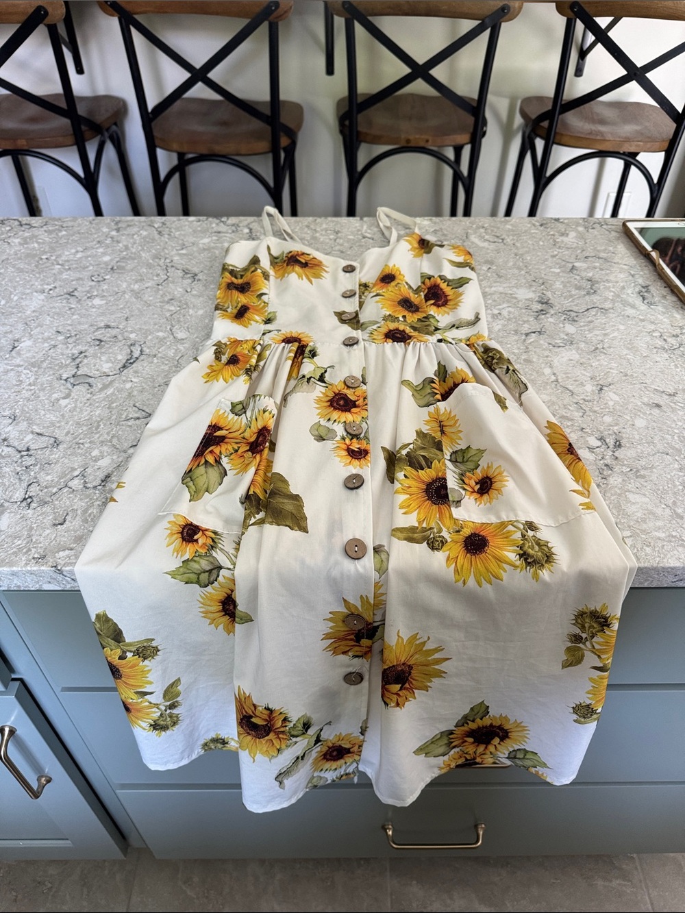 Sunflower Button-Front Sundress in Cream